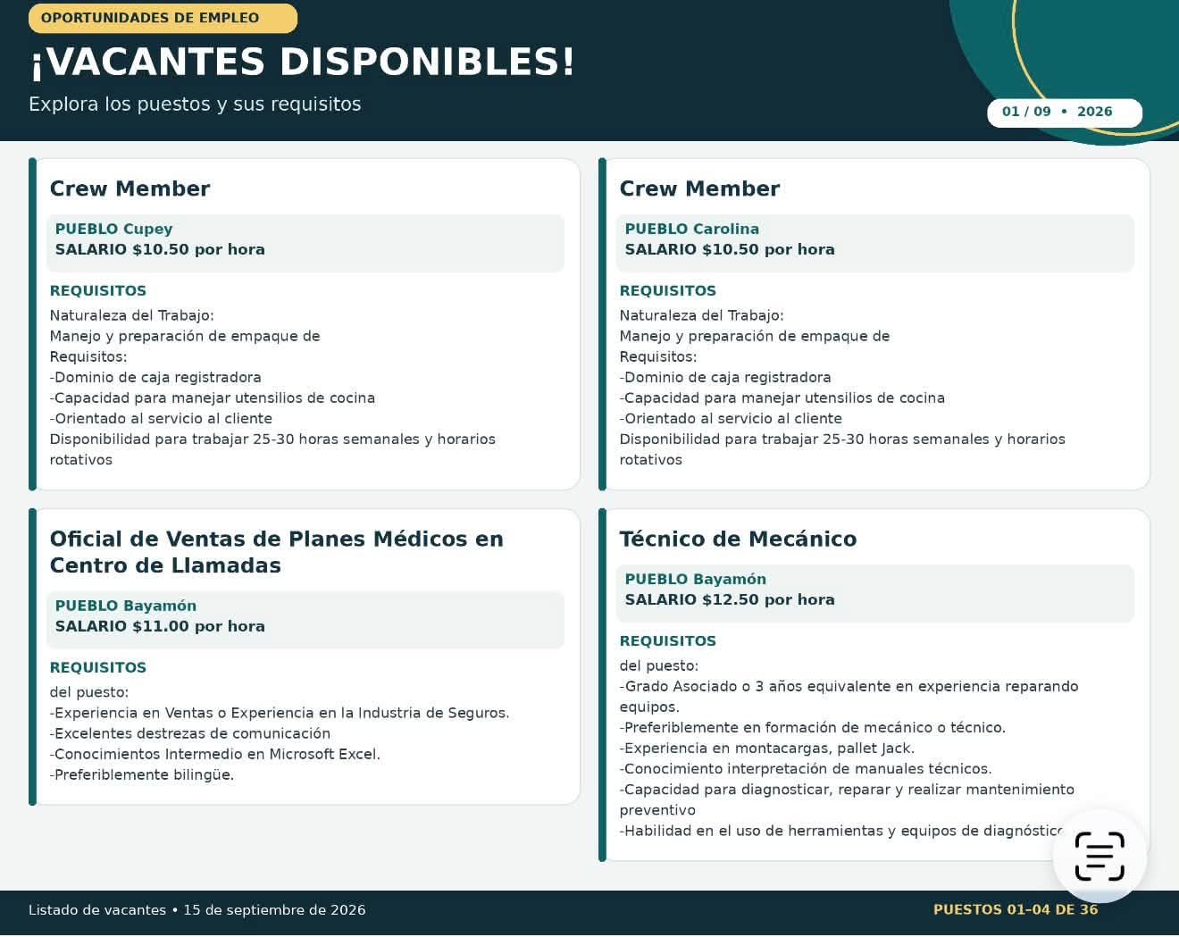 Flyer del anuncio, subido por el patrono