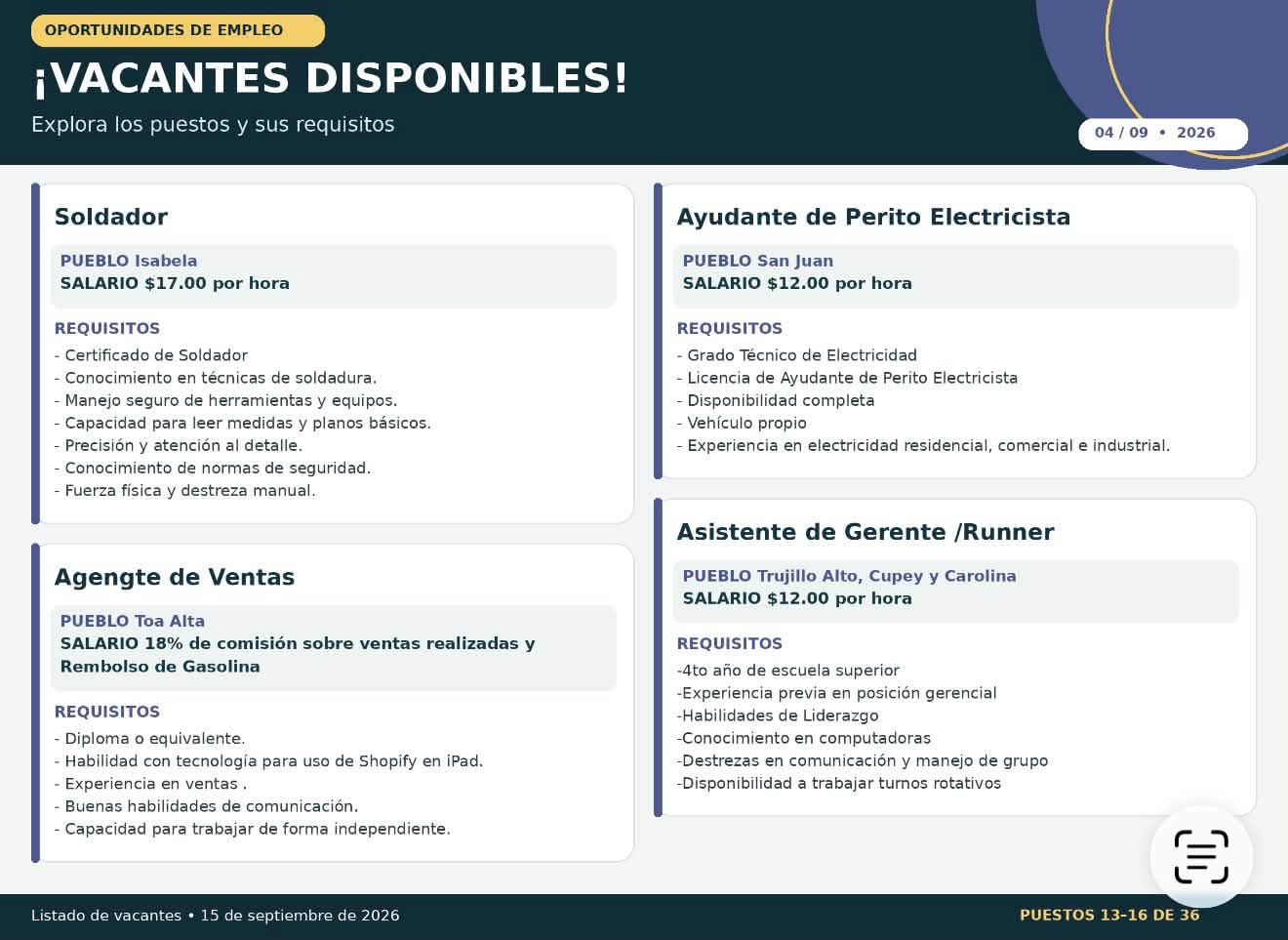 Flyer del anuncio, subido por el patrono