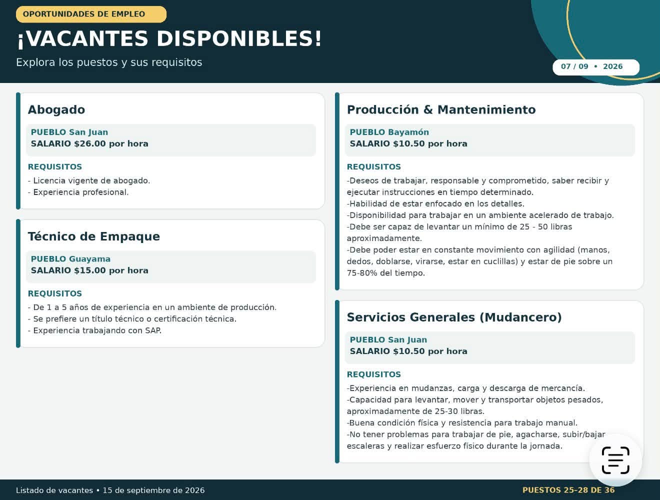Flyer del anuncio, subido por el patrono