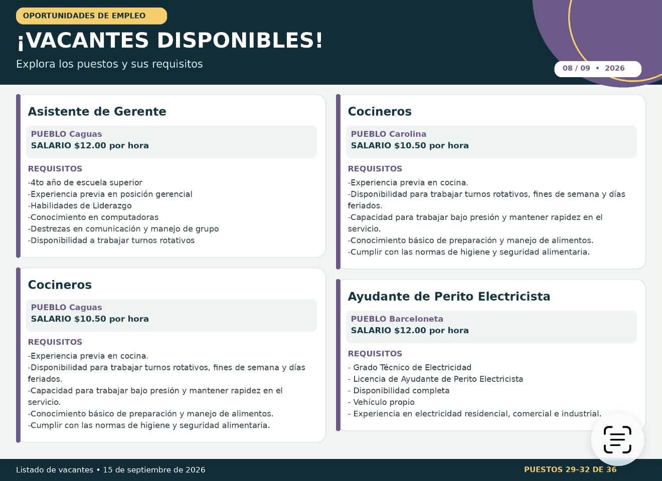 Flyer del anuncio, subido por el patrono