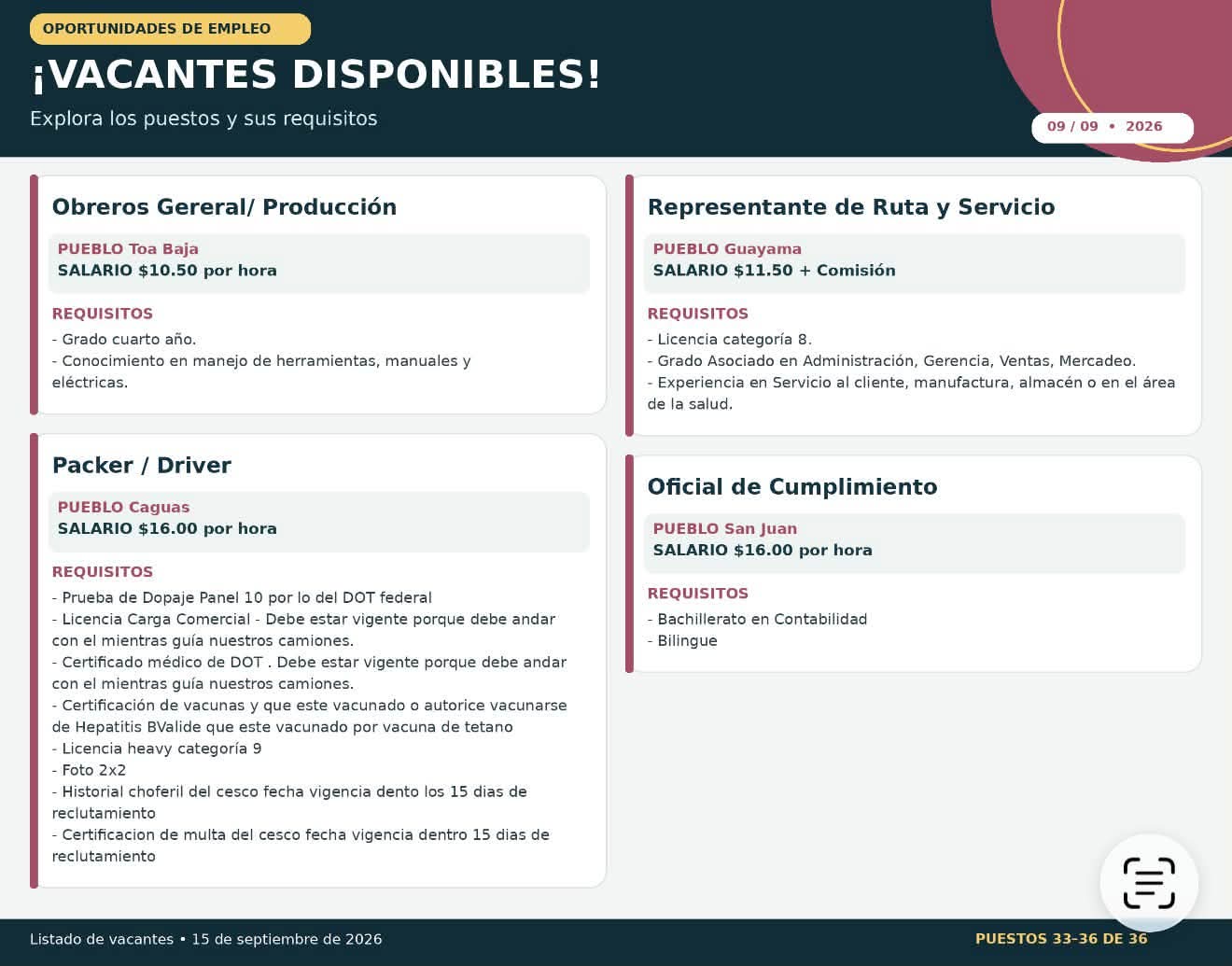 Flyer del anuncio, subido por el patrono