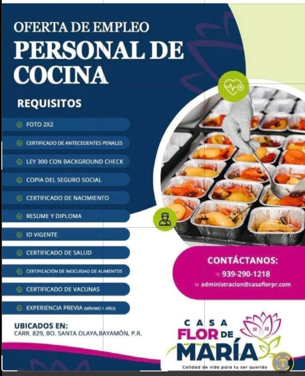 Flyer del anuncio, subido por el patrono