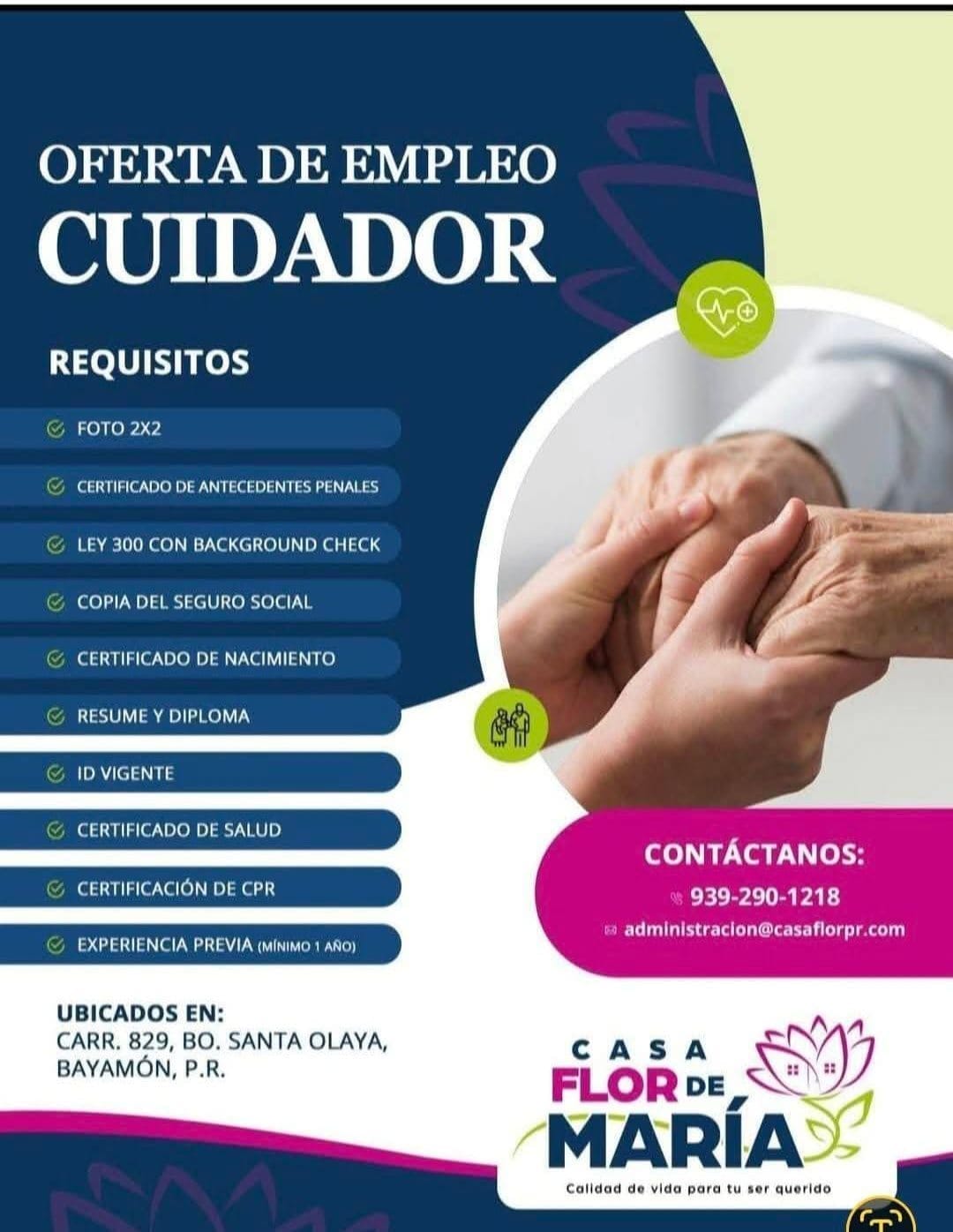 Flyer del anuncio, subido por el patrono