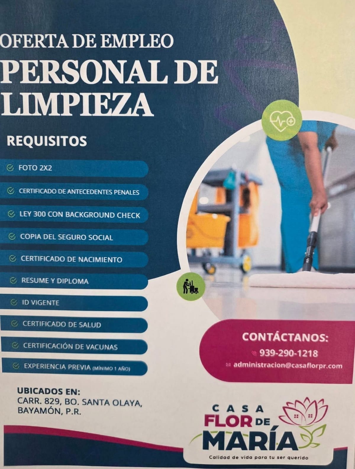 Flyer del anuncio, subido por el patrono