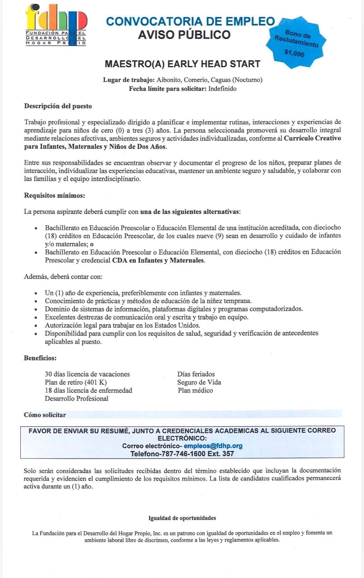 Flyer del anuncio, subido por el patrono