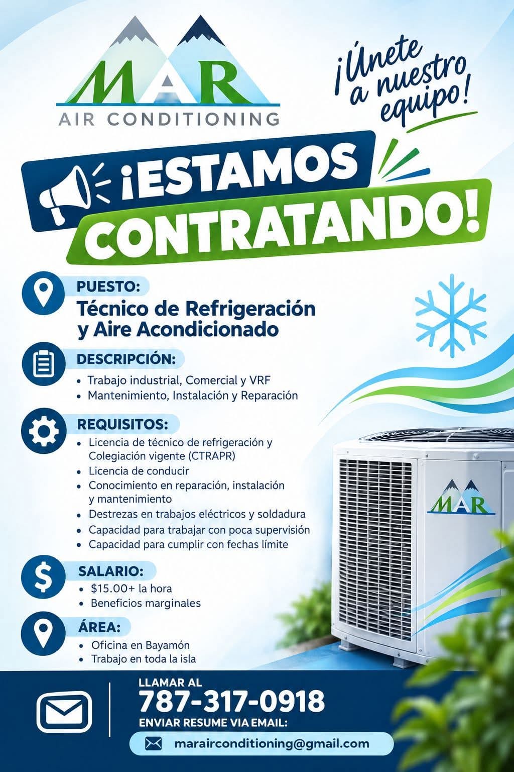 Flyer del anuncio, subido por el patrono