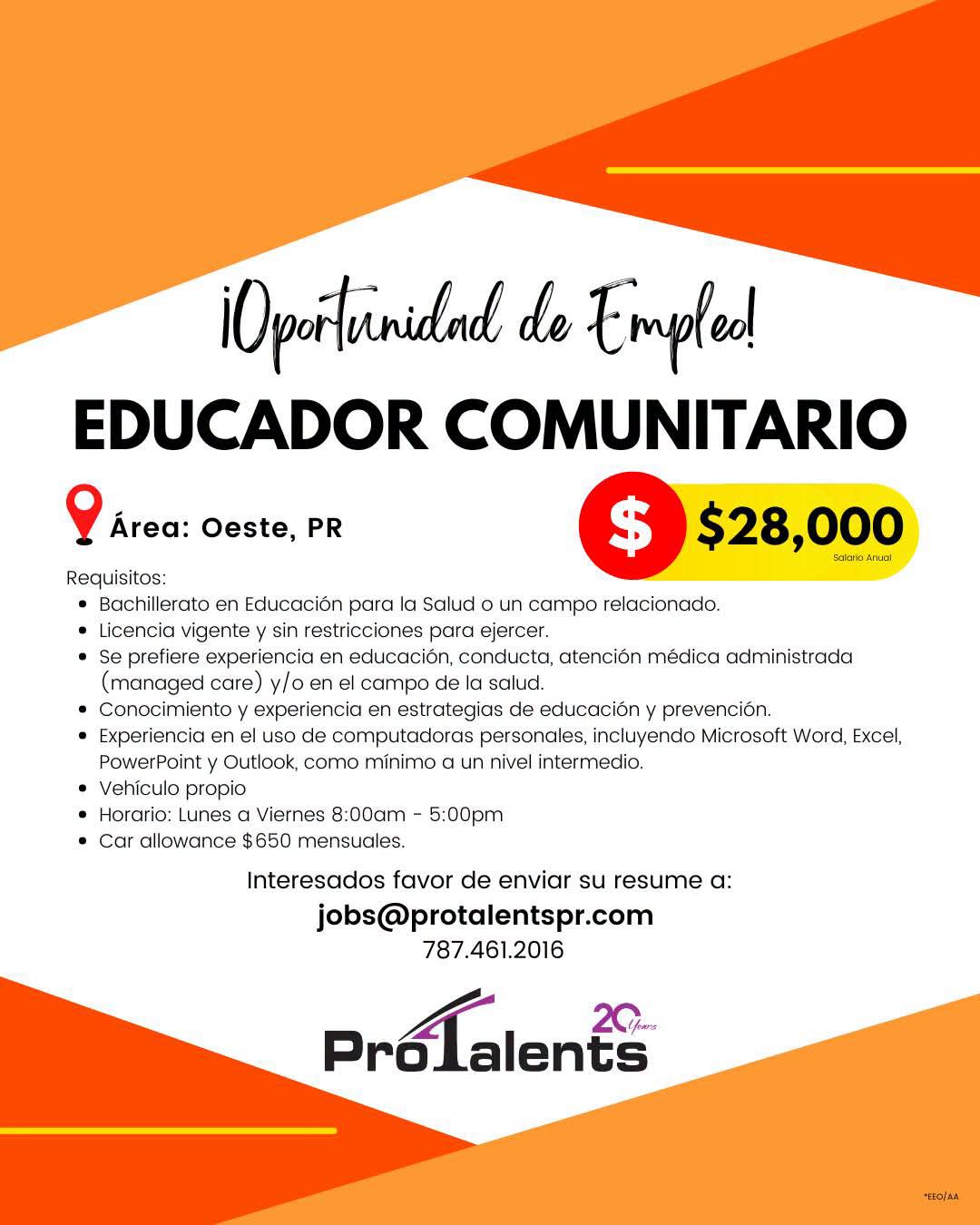 Flyer del anuncio, subido por el patrono